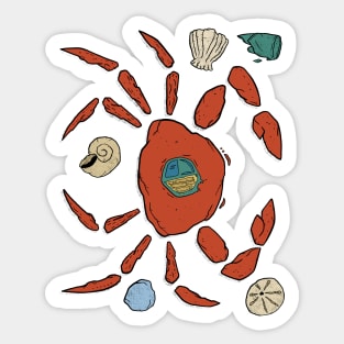 Shell Party Crab On A Beach Art Shirt Minimal Sticker